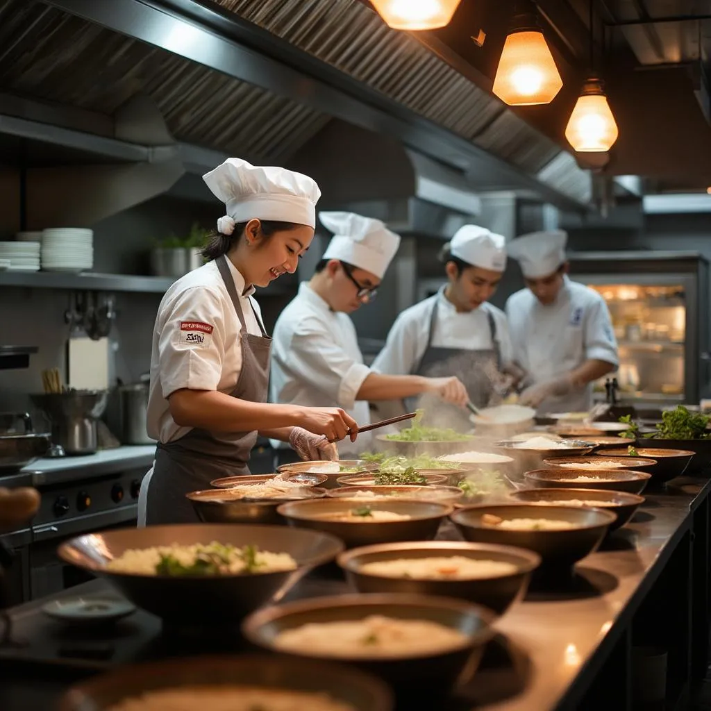 El equipo de TOM SOUP preparando ramen